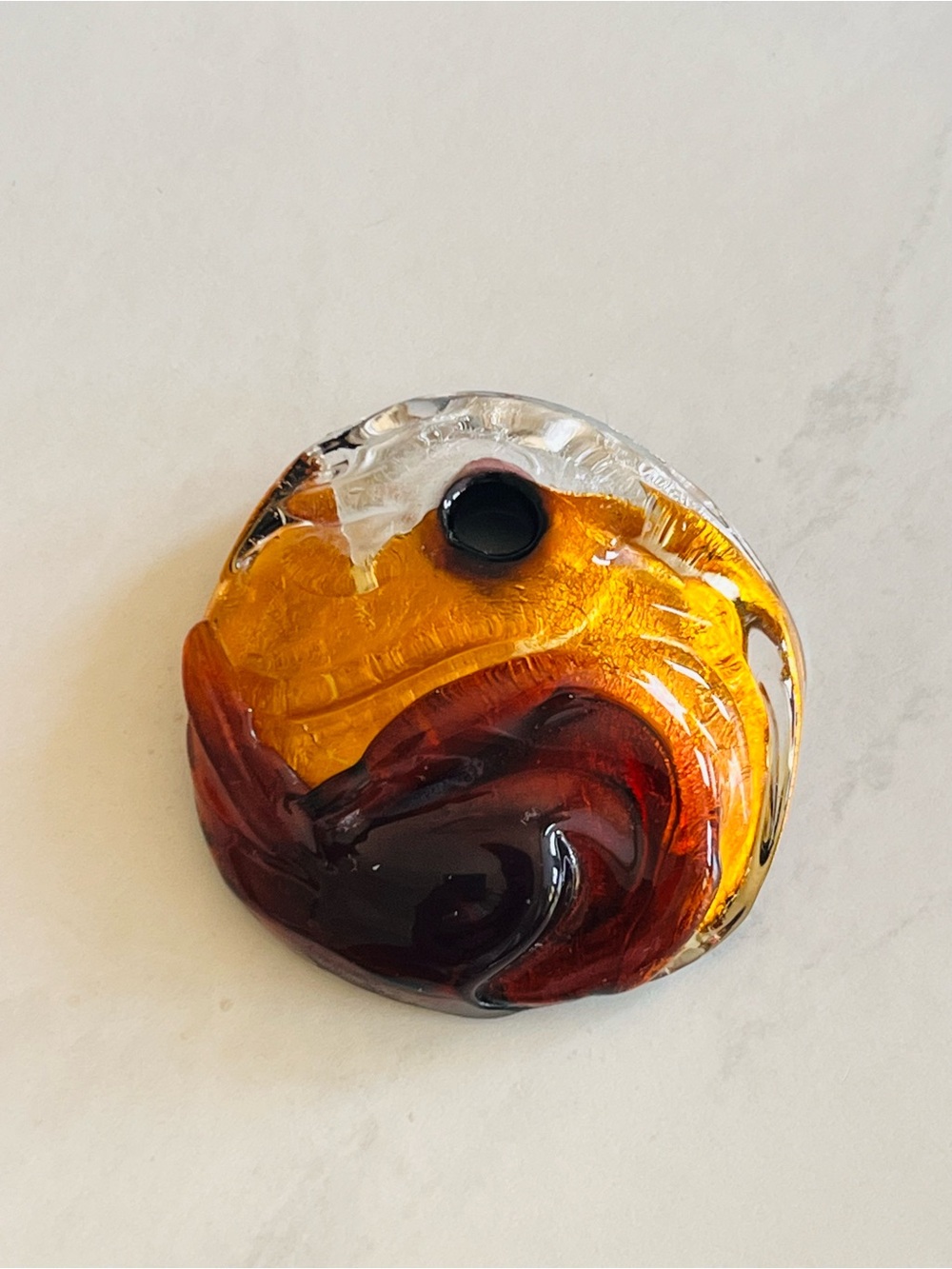 Handcrafted Murano Style Art Glass Pendant - Amber & Brown Swirl - Picture 2 of 8